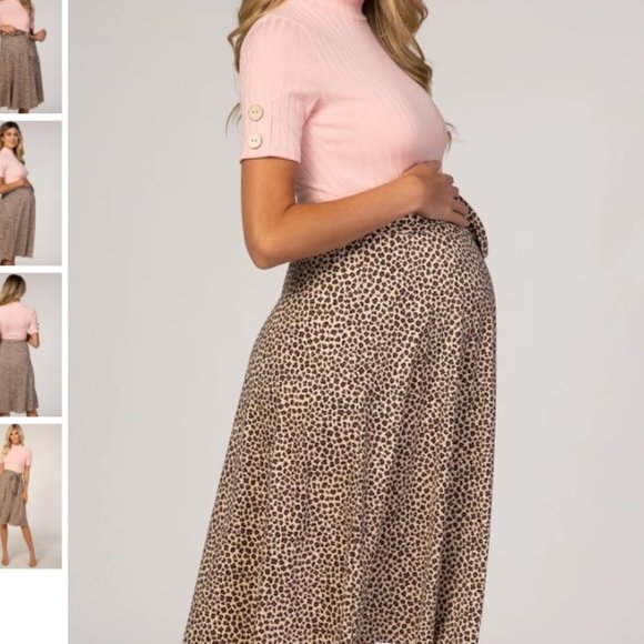 Pink Animal Print Colorblock Maternity Dress - Picture 2 of 5